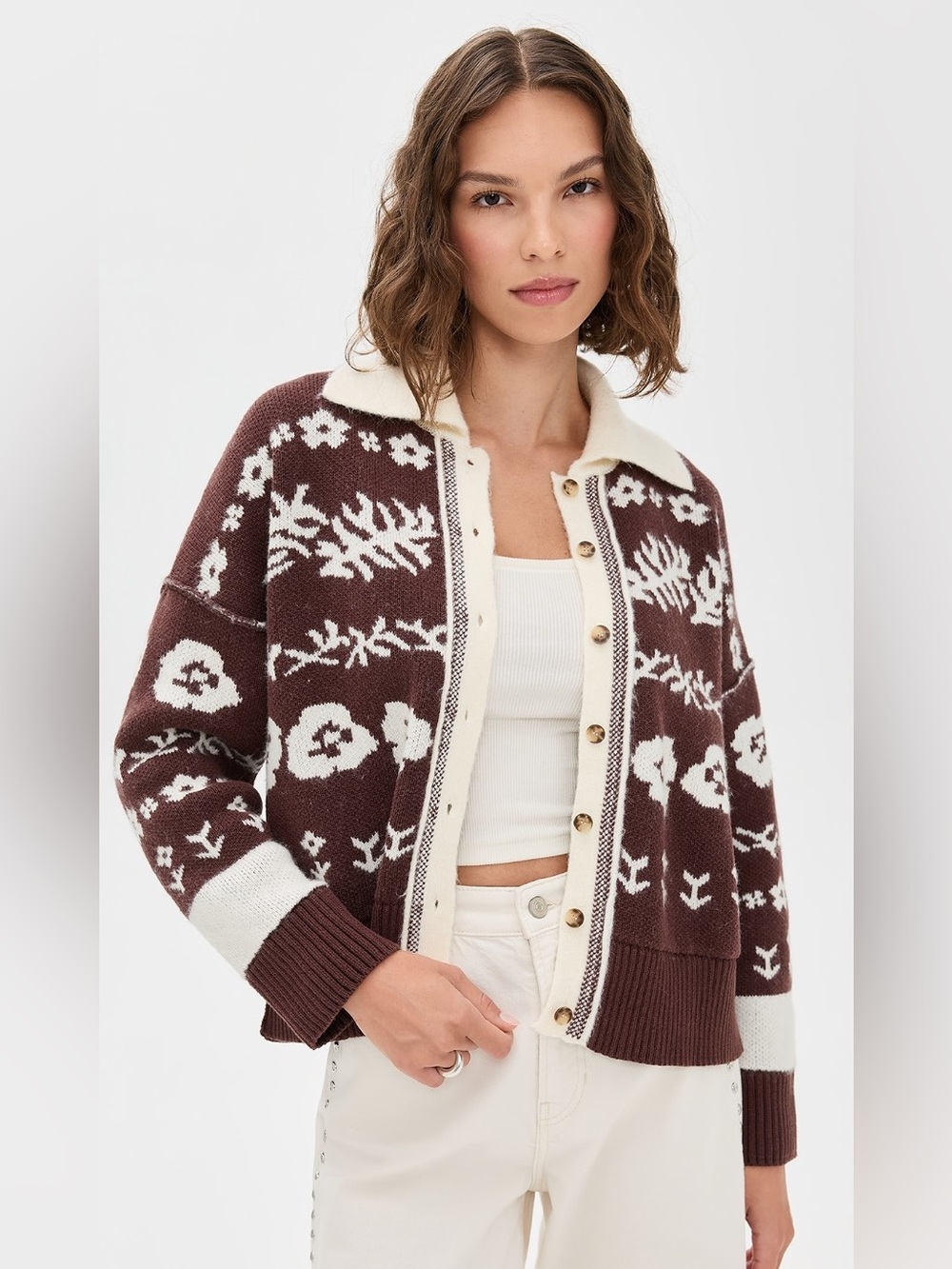NWOT Free People Shelby Cardigan in Chocolate Combo
